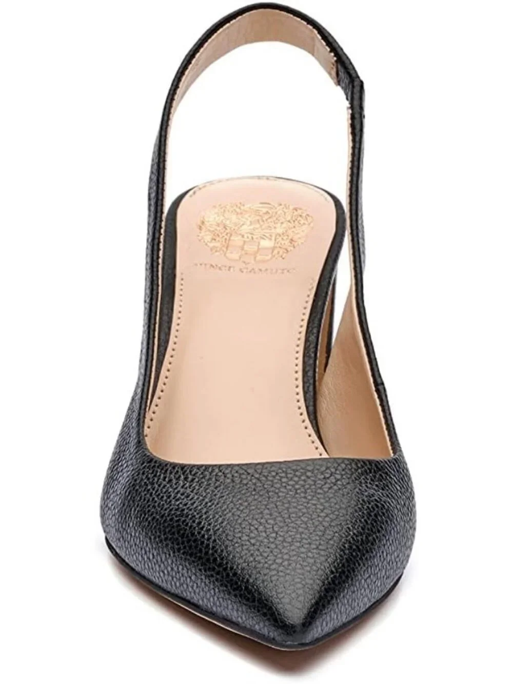 Women's Black Comfort Pointed Toe Solid Hamden Slingback Pump Block Heel Shoes